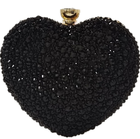 Ruby Cherry Red Facet Sparkle Crystals Heart Shaped Clutch Purse Crossbody Chain